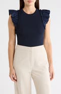T Tahari Ruffle Mixed Media Rib Sweater