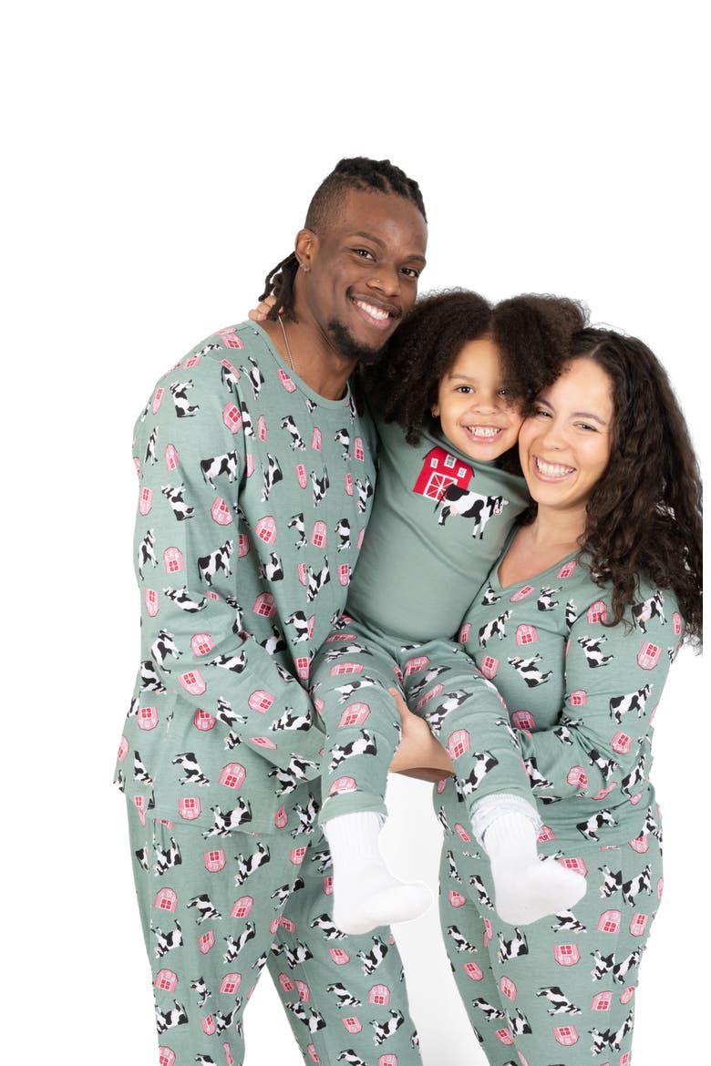 Kids Footed Printed Cotton Matching Family Pajamas, Animal Kingdom Prints, Alternate, color, Cow