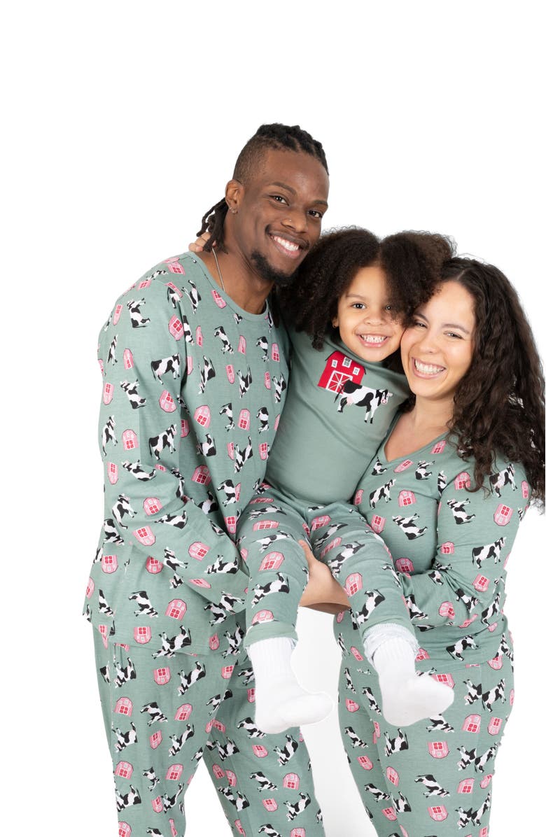 Leveret Footed Printed Cotton Matching Family Pajamas, Animal Kingdom Prints, Alternate, color, Cow