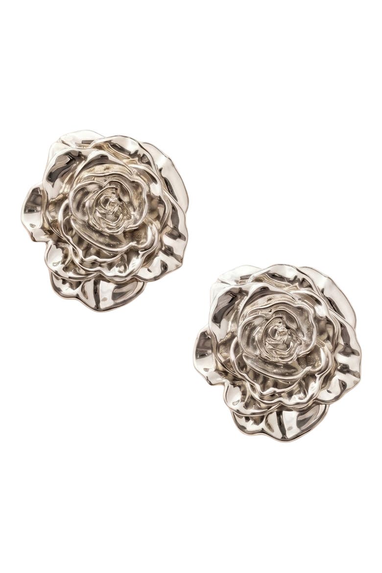 Rose Statement Stud Earrings, Alternate, color, SILVER