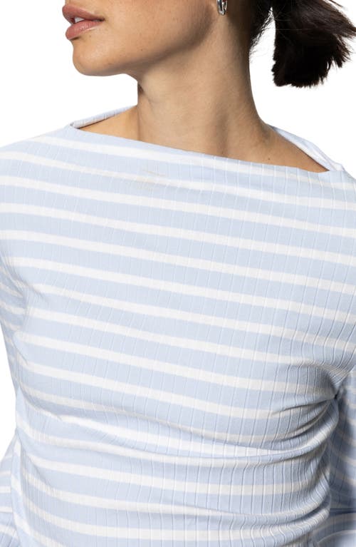 Sanctuary Stripe Rib Boat Neck Stretch Cotton Top In Sky Blue