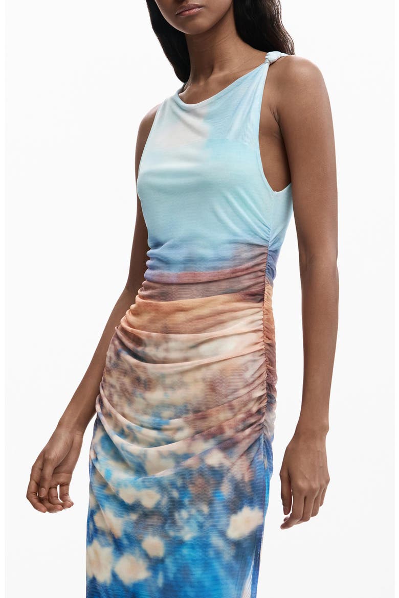 Sleeveless Abstract Floral Print Mesh Dress, Alternate, color, BLUE