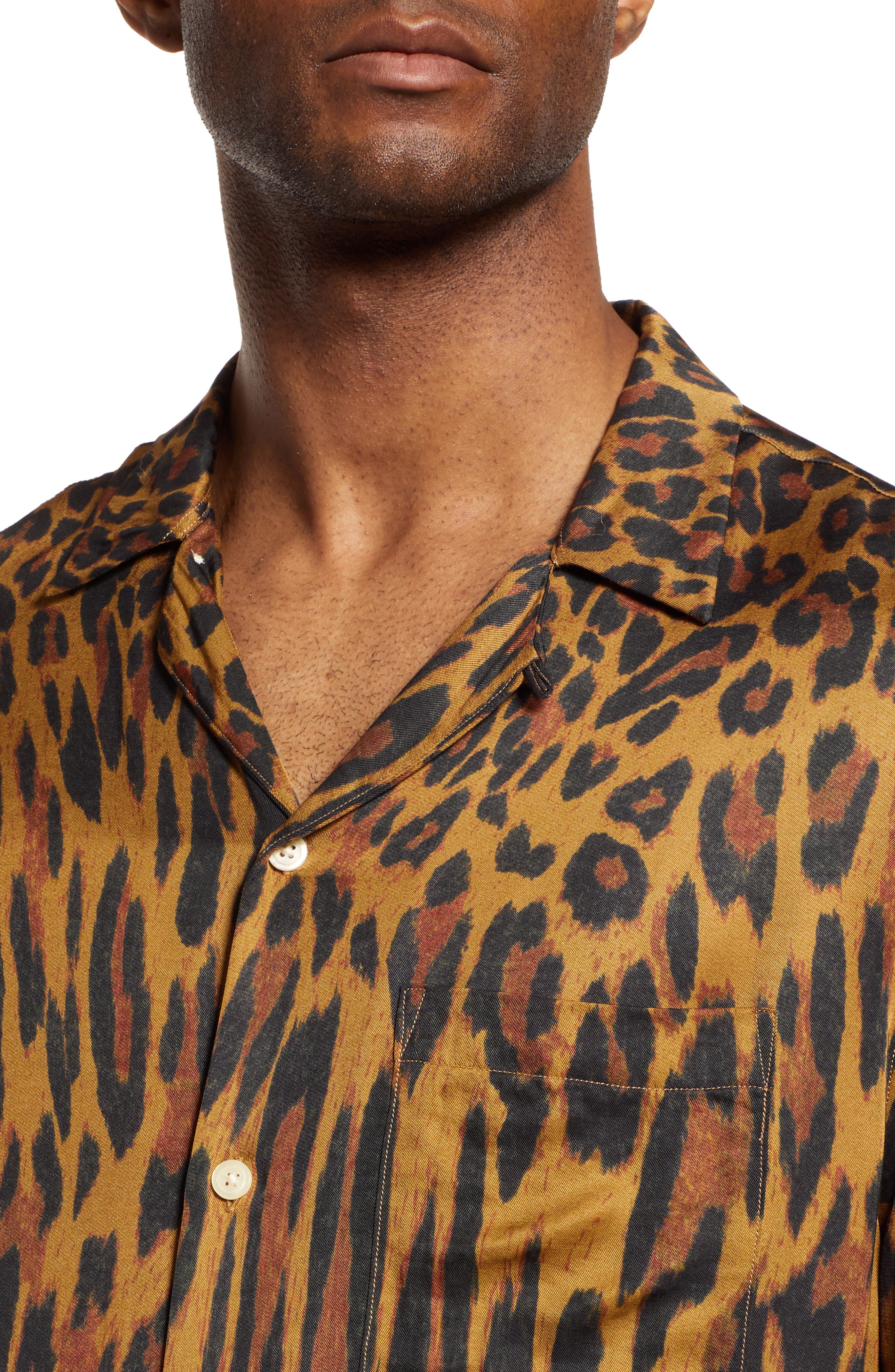 AllSaints Distortion Leopard Print Short Sleeve Button-Up Shirt (Men ...