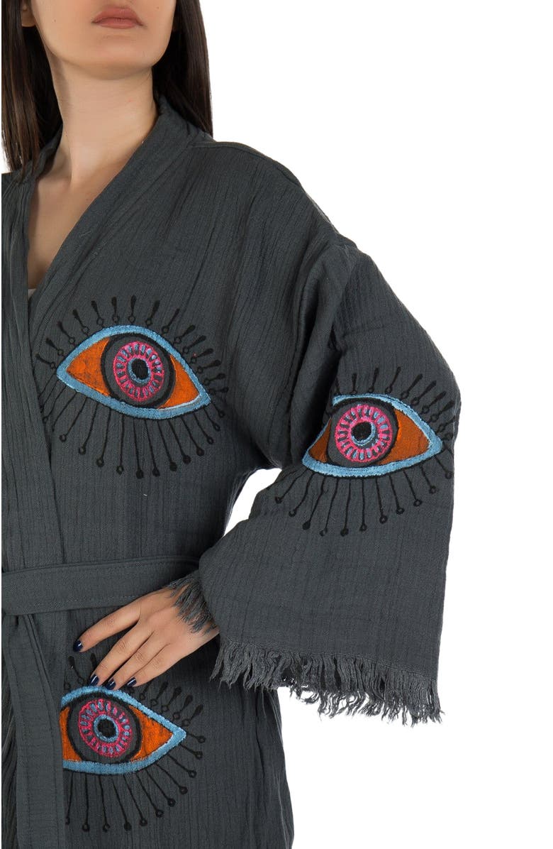Forever & Always Shoes Aria Evil Eye Handmade Cotton Kimono, Alternate, color, Dark Grey