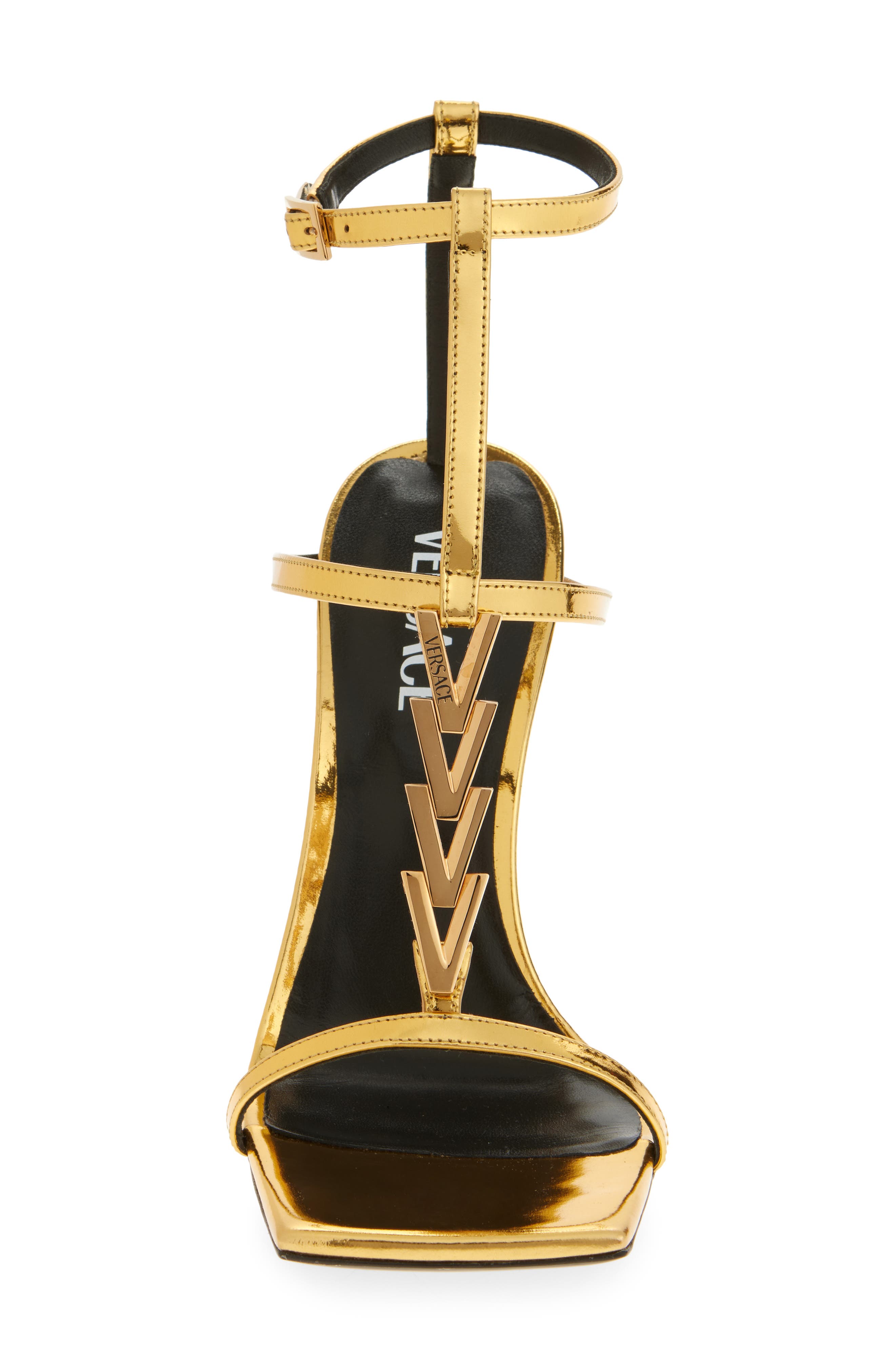 Versace V2025 Chain Metallic Sandal, Alternate, color, 