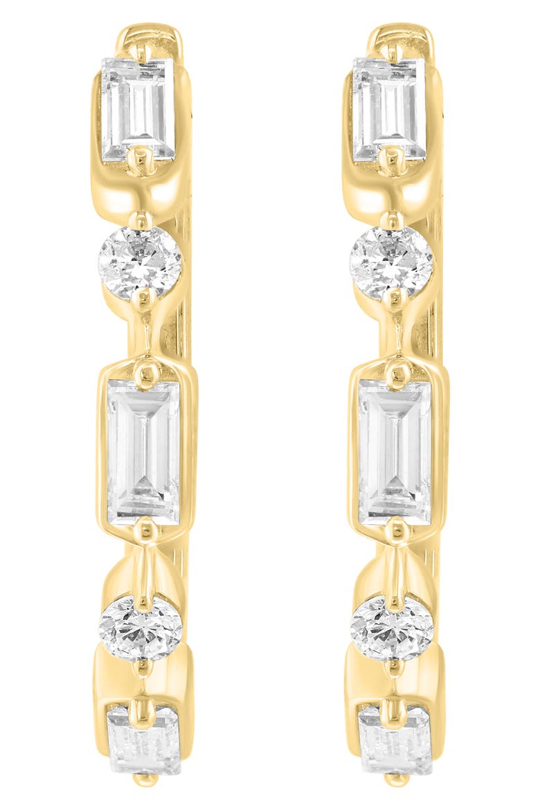 14K Gold Plated Sterling Silver Lab Grown Diamond Huggie Hoop Earrings, Alternate, color, GOLD