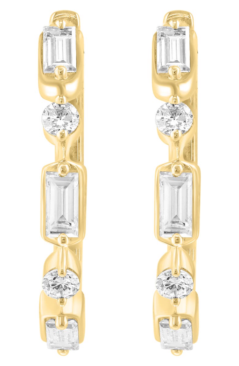 EFFY 14K Gold Plated Sterling Silver Lab Grown Diamond Huggie Hoop Earrings, Alternate, color, Gold