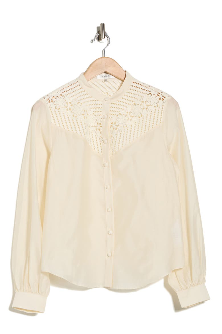 The Crochet Inset Button-Up Shirt, Alternate, color, ABSTRACT