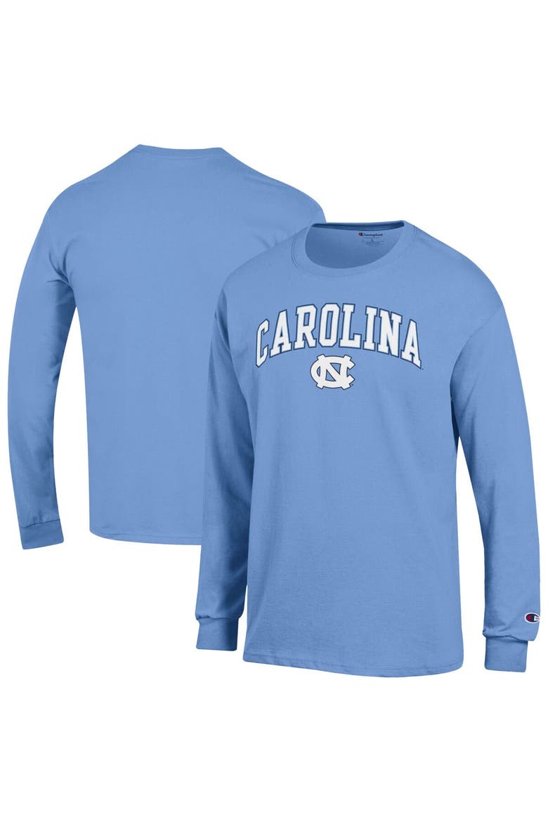 Men's Champion  Carolina Blue North Carolina Tar Heels Arch Over Logo Long Sleeve T-Shirt, Alternate, color, Light Blue