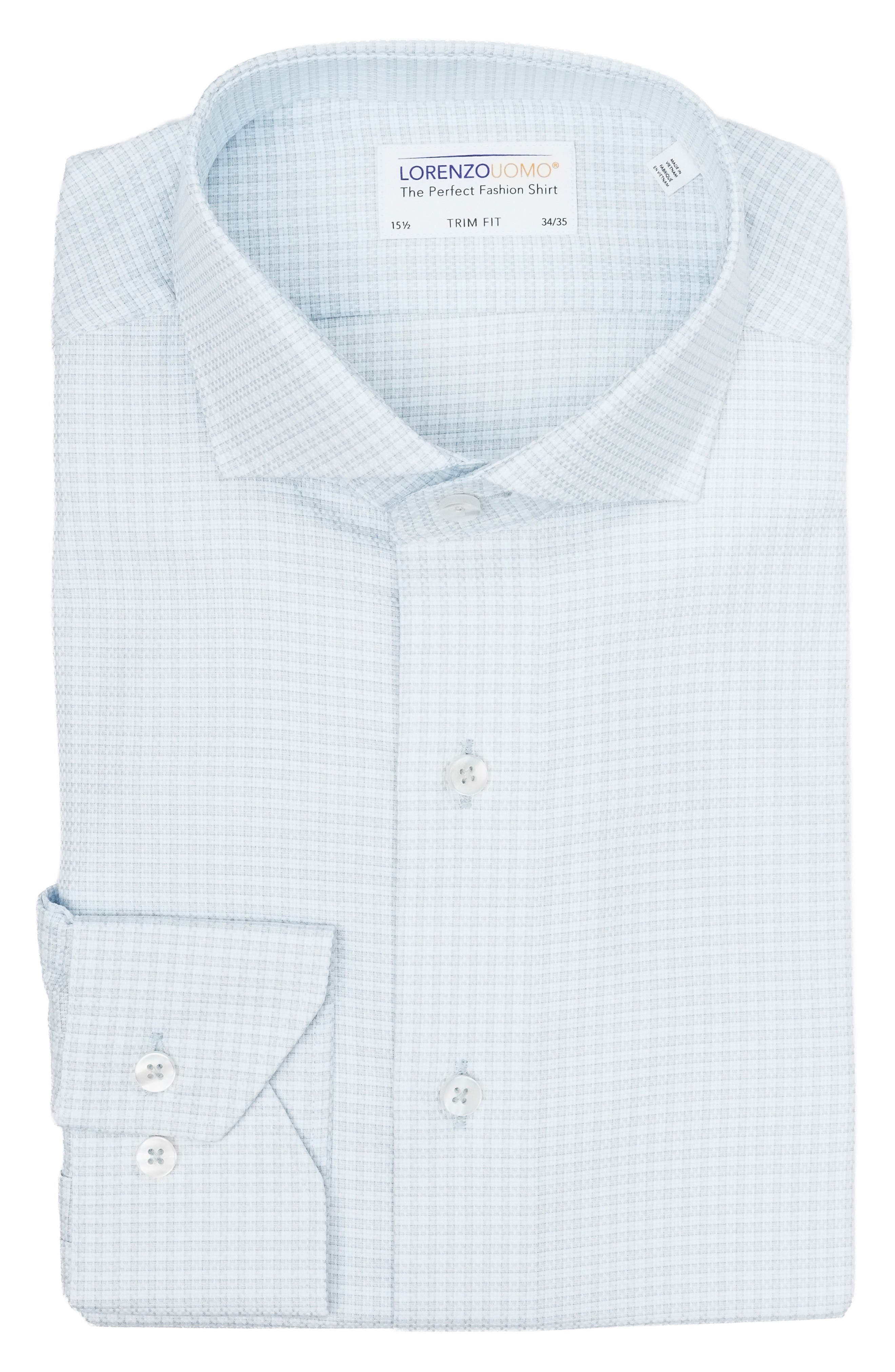 Lorenzo Uomo Trim Fit Tonal Check Stretch Dress Shirt In Ice Blue