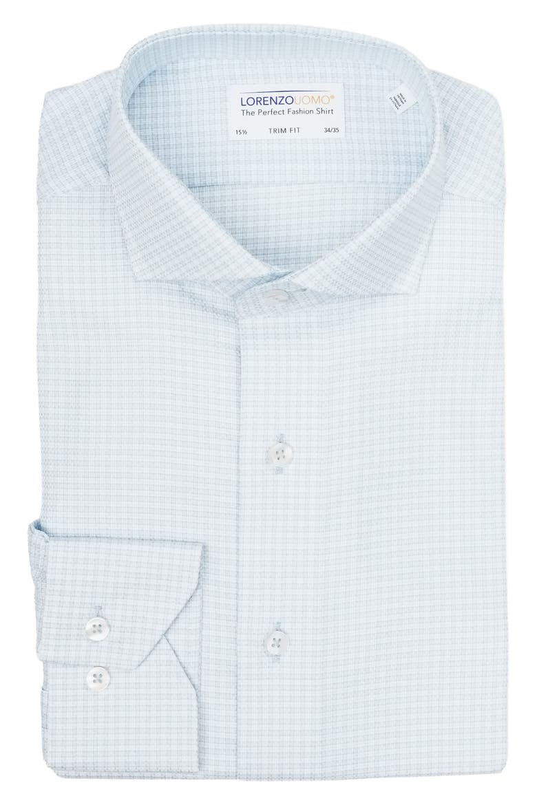 Trim Fit Tonal Check Stretch Dress Shirt, Main, color, ICE BLUE