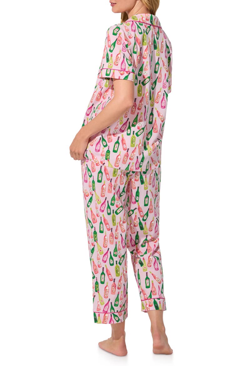 Print Stretch Organic Cotton Jersey Crop Pajamas, Alternate, color, WINE TOUR