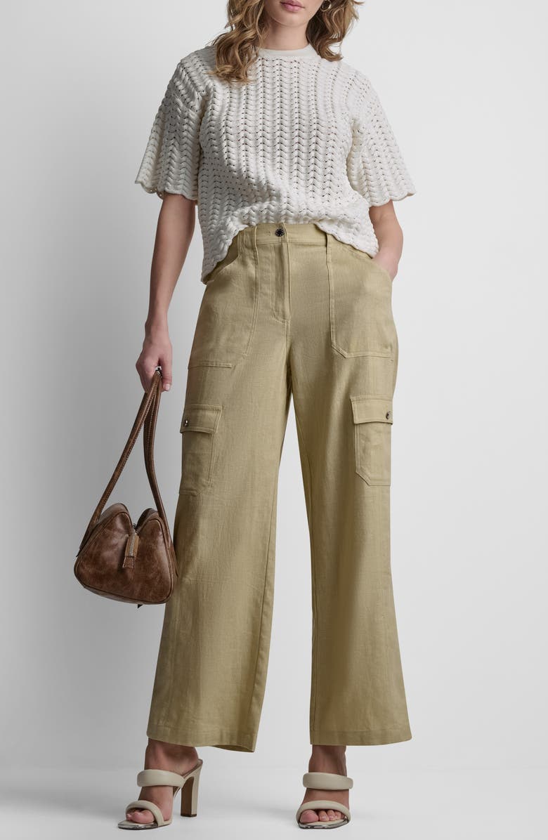 DKNY Open Lattice Stitch Short Sleeve Sweater, Alternate, color, Coconut