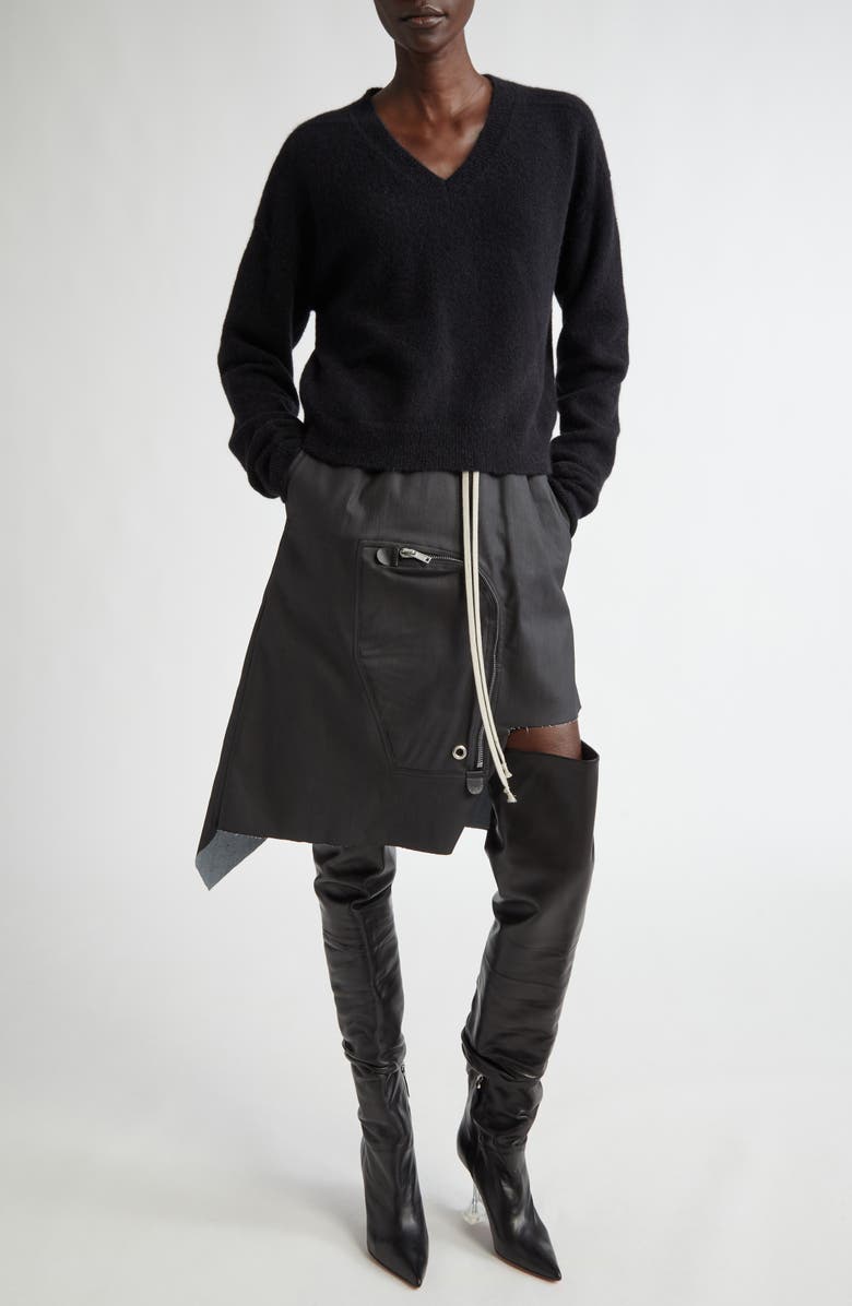 Rick Owens Dracca Coated Cotton Blend Cargo Skirt, Alternate, color, Black