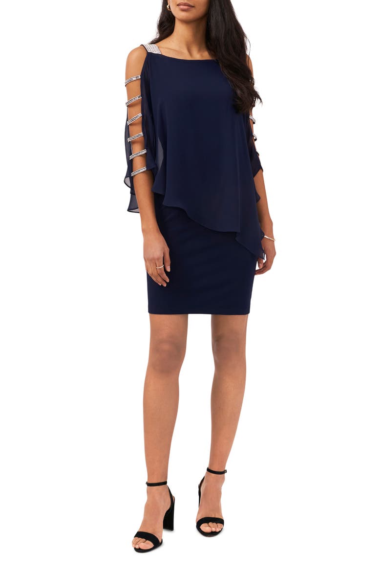 Ladder Trim Overlay Minidress, Main, color, NAVY