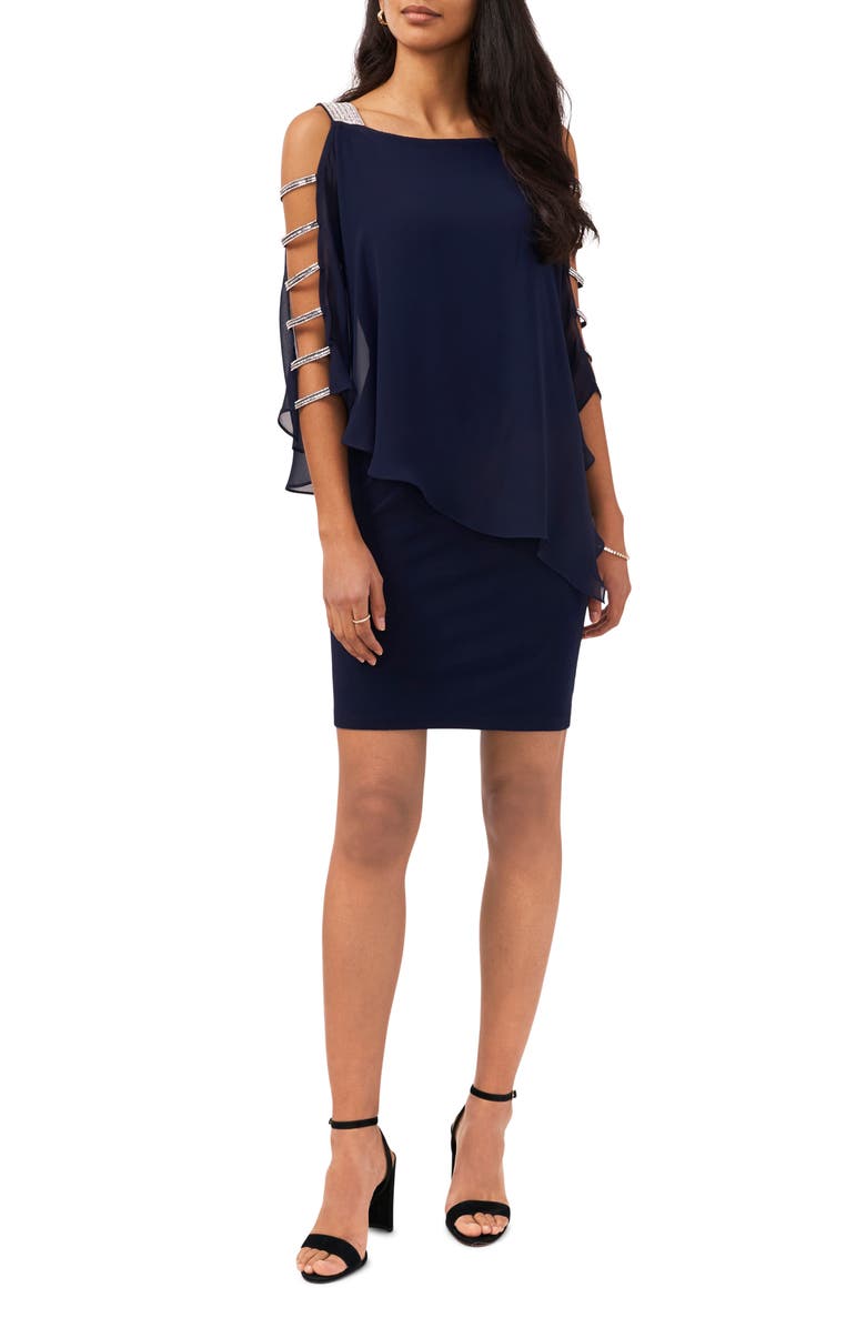 Chaus Ladder Trim Overlay Minidress, Main, color, Navy