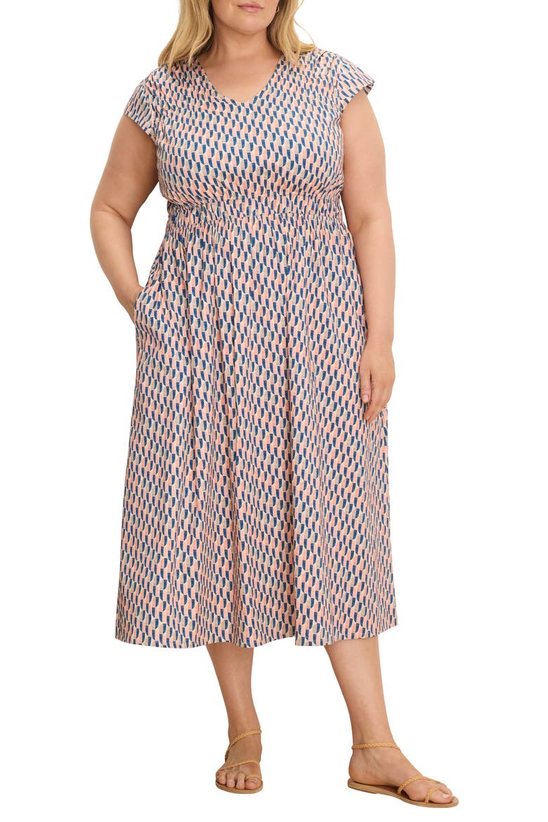 Sideways Dierdre Cap Sleeve Stretch Cotton Midi Dress, Main, color, PINK MULTI