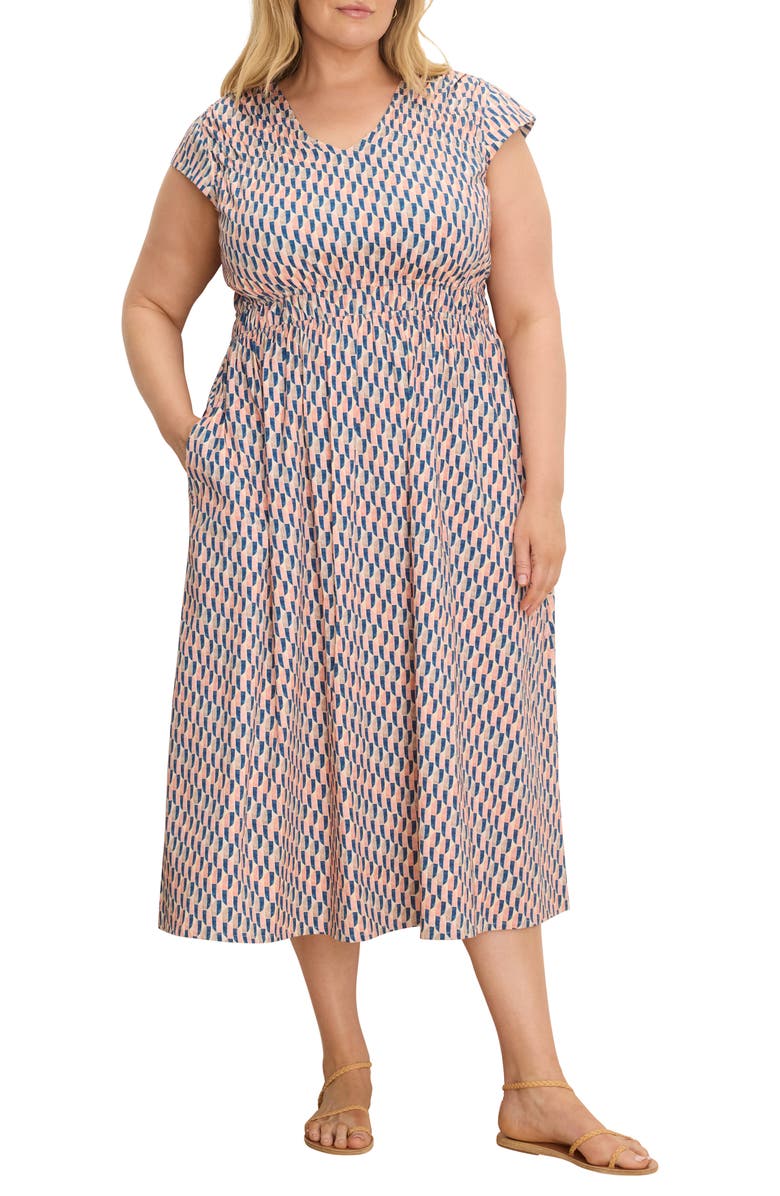 NIC+ZOE Sideways Dierdre Cap Sleeve Stretch Cotton Midi Dress, Main, color, Pink Multi