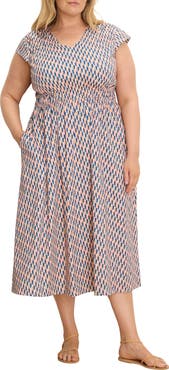 NIC+ZOE Sideways Dierdre Cap Sleeve Stretch Cotton Midi Dress