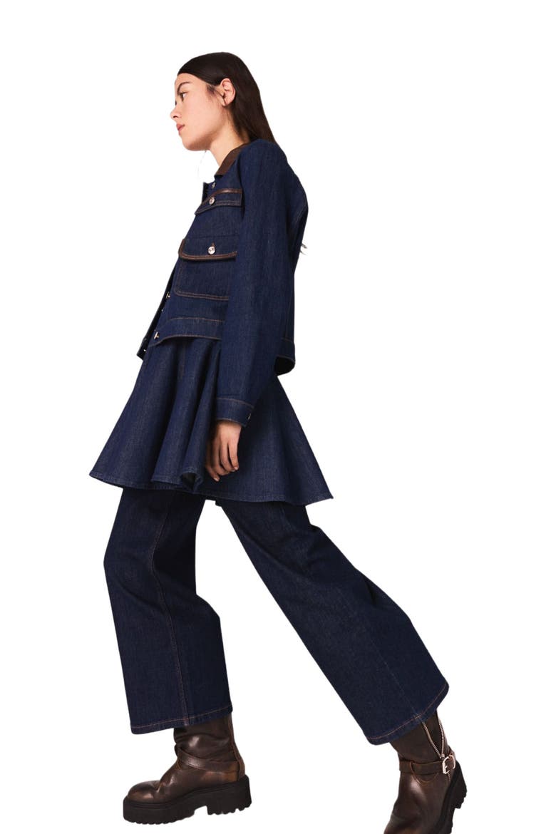 Denim jacket with faux leather, Alternate, color, Navy