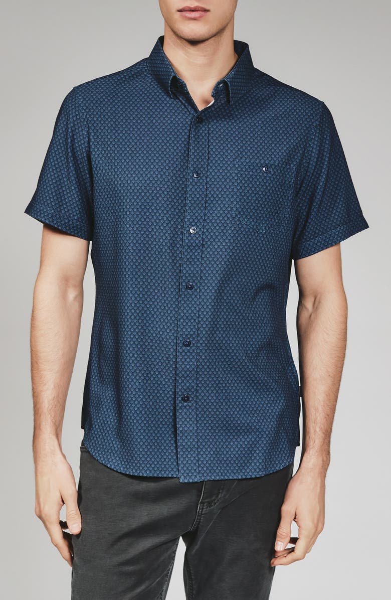 7 Diamonds Bosworth Short Sleeve Button-Down Shirt, Main, color, Navy