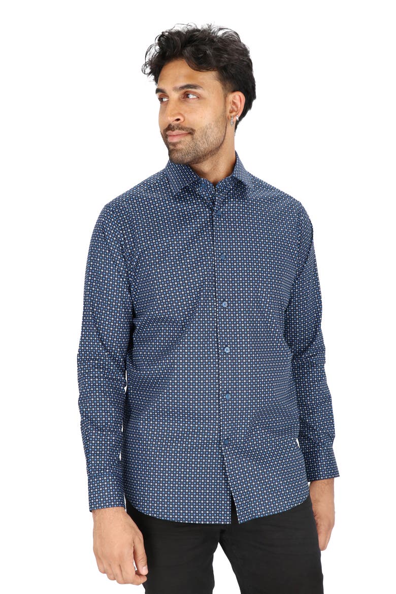 Dot Print Modern Fit Dress Shirt, Alternate, color, NAVY