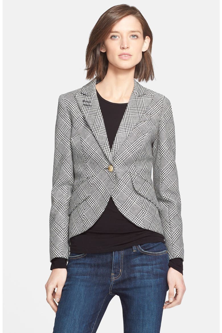 Leather Elbow Patch Houndstooth Jacket, Alternate, color, BLACK/ CREAM/ WHISKEY