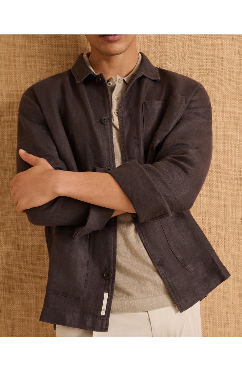 Onia Linen Herringbone Overshirt, Alternate, color, Carbon