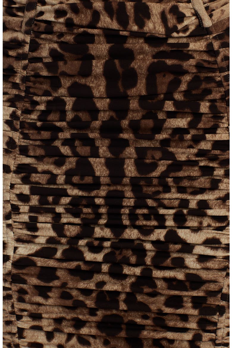 Leopard Print Ruched Stretch Silk Charmeuse Tank Dress, Alternate, color, LEO MACCHIA MARRONE