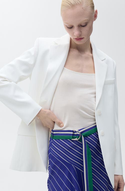 Mango Stripe Belted Asymmetric Midi Skirt