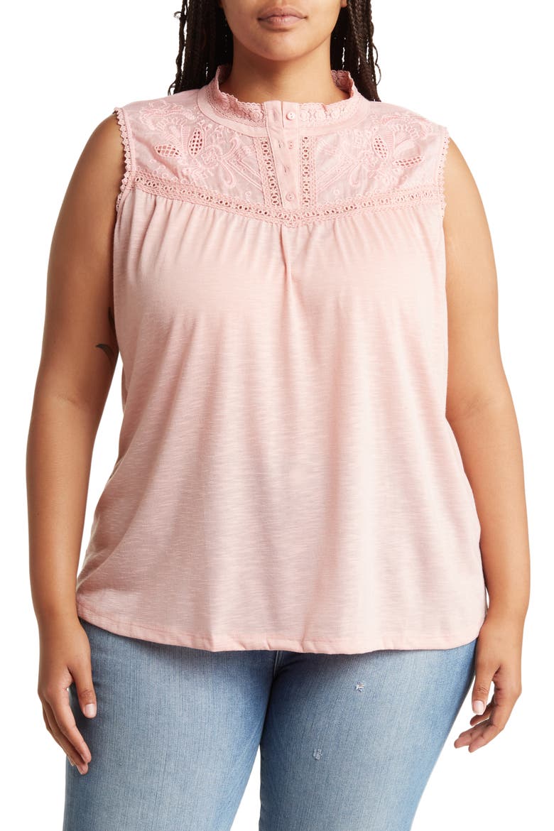 Embroidered Cotton Tank Top, Main, color, BLUSH