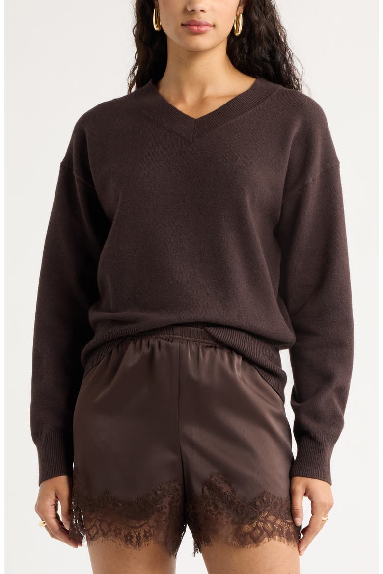 V-Neck Sweater, Main, color, BROWN GANACHE