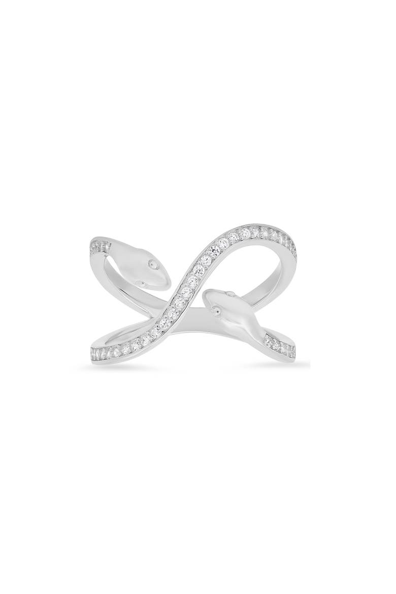 Sterling Silver Cubic Zirconia Snake Crossover Ring, Main, color, SILVER