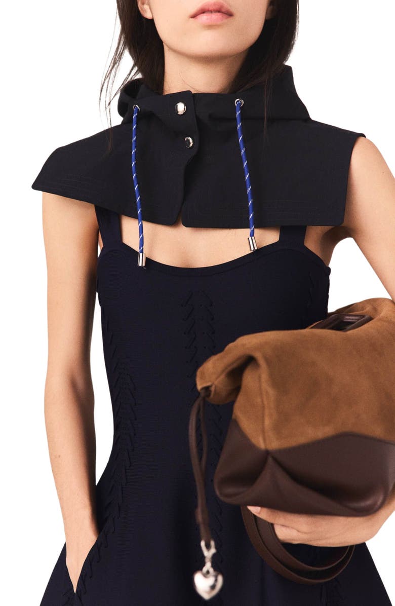 maje Mini knitted babydoll dress, Alternate, color, Navy