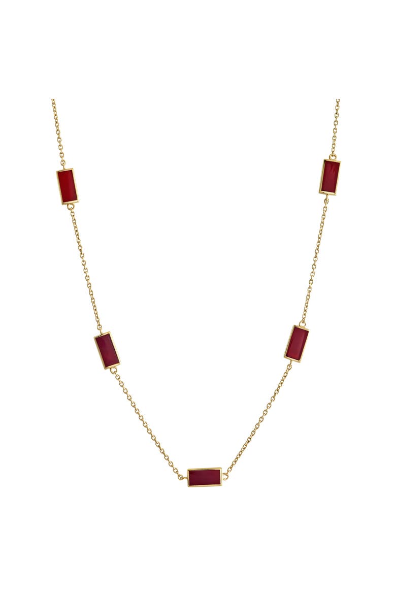 Five Stations Rectangle Dash Necklace In Sterling 18K Gold Overlay, Main, color, RED