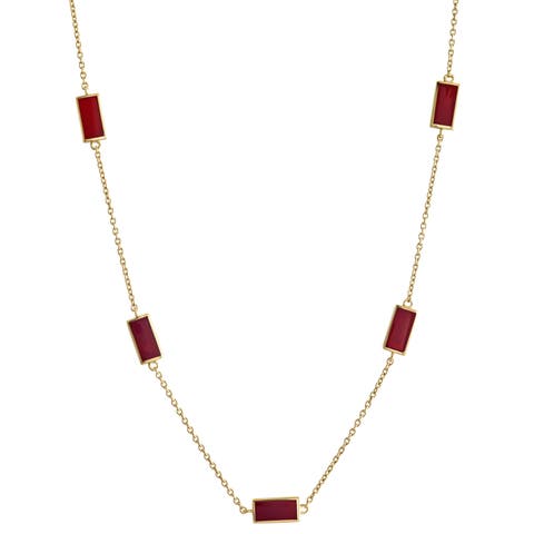 Five Stations Rectangle Dash Necklace In Sterling 18K Gold Overlay