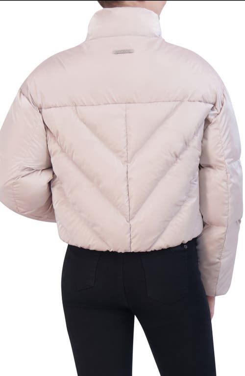 Hudson Jeans Cropped Chevron Quilted Puffer Jacket In Rose