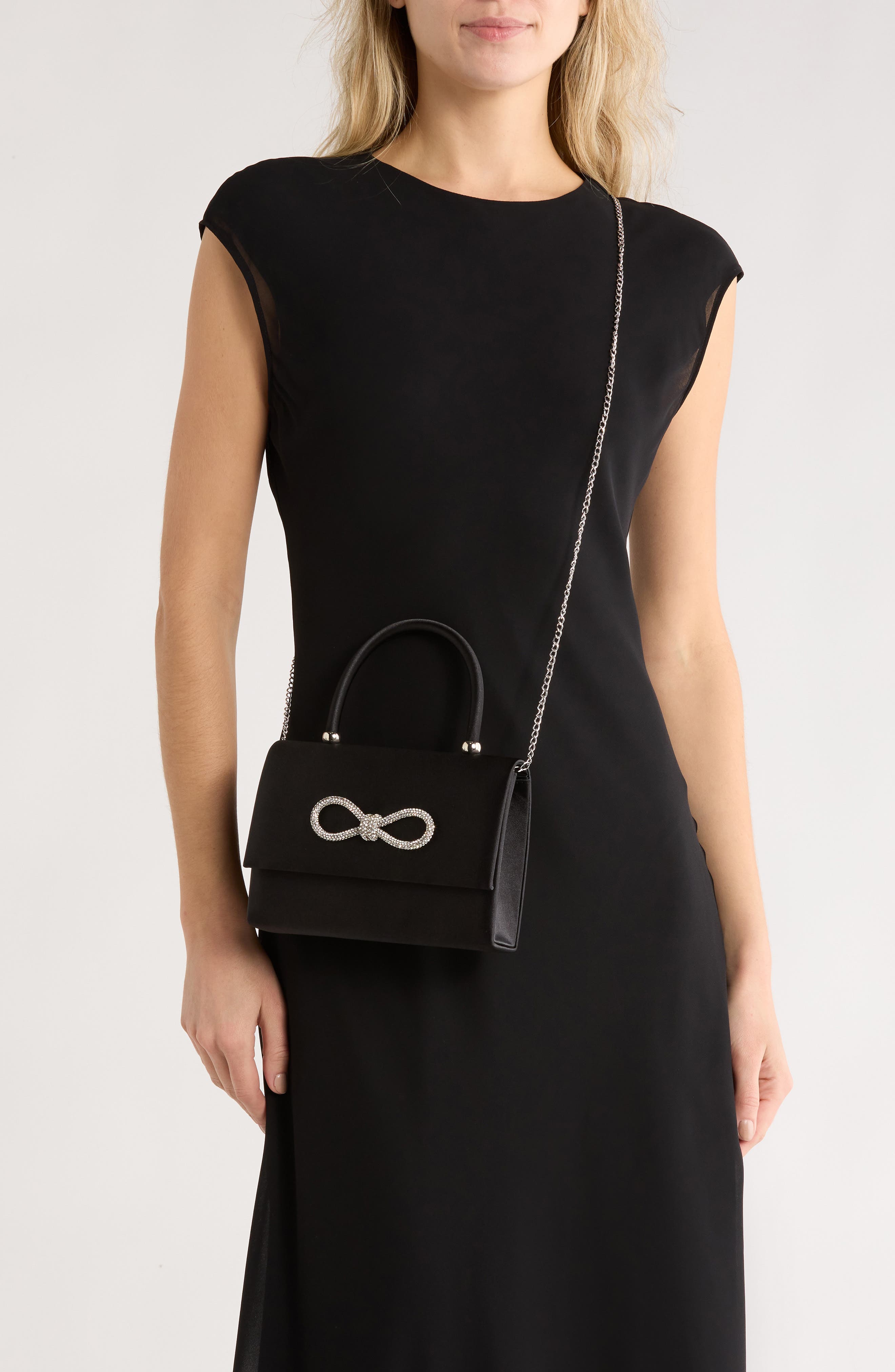 ALESSIA BIANCHI Crystal Bow Evening Bag, Alternate, color, Black