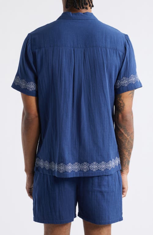 Native Youth Ernest Embroidered Gauze Camp Shirt In Navy