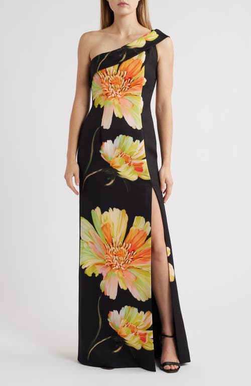 Black Halo Dolan One-shoulder Gown In Bursting Bloom