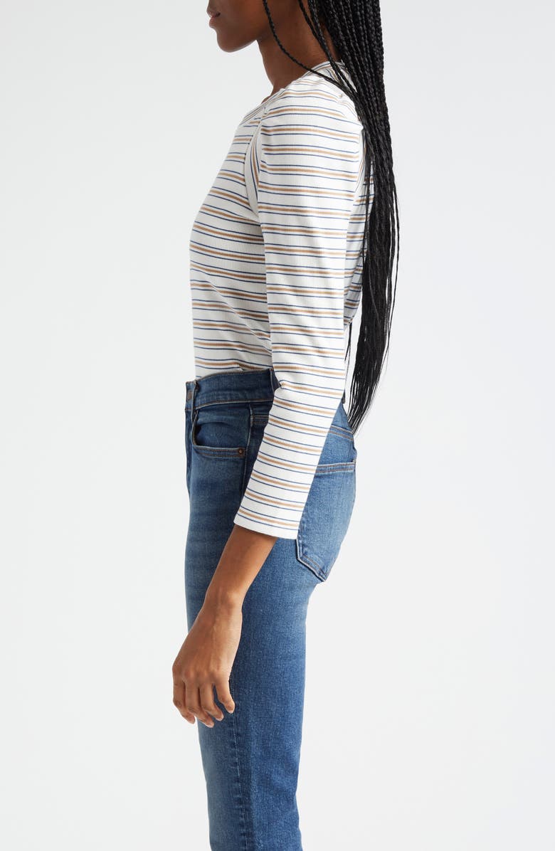 Veronica Beard Delano Stripe Puff Shoulder Stretch Cotton Rib Top, Alternate, color,