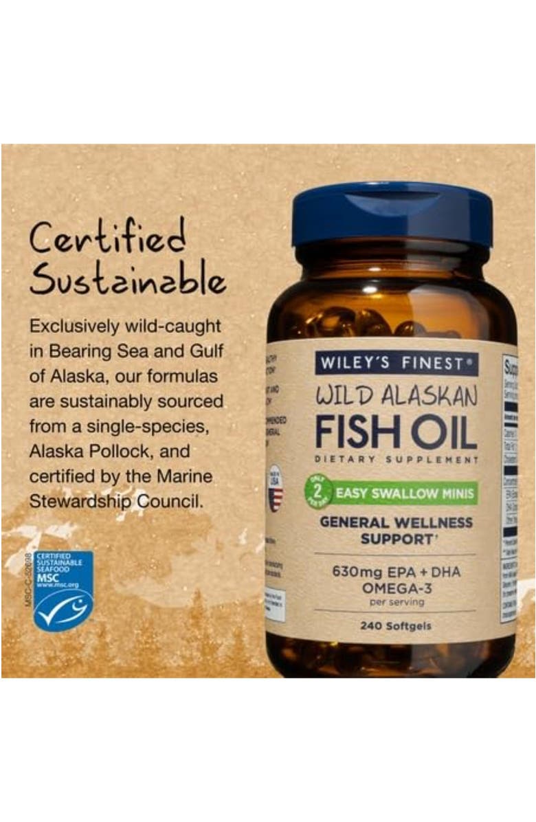 Wiley's Finest Easy Swallow Omega-3 Fish Oil Mini Softgels 240 mini softgels,, Alternate, color, NO COLOR