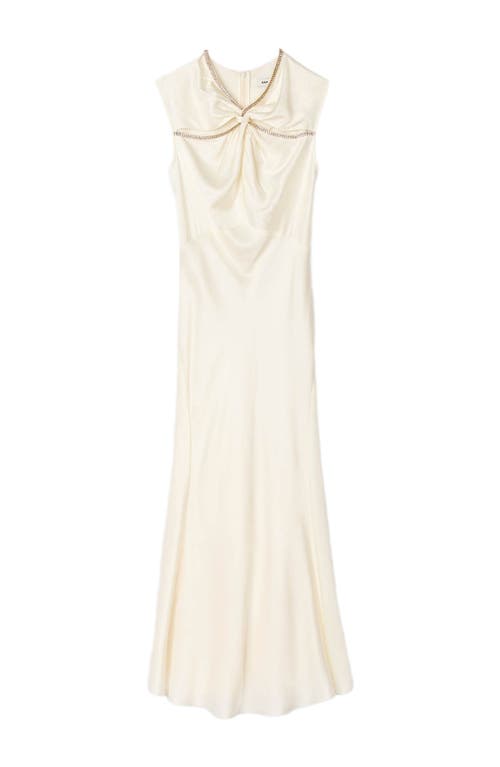 Sandro Womens Rhinestone-embellished Cut-out Satin Maxi Dress Ecru In White