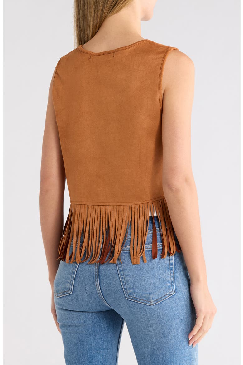 Laser-Cut Fringe Faux Suede Tank, Alternate, color, CAMEL