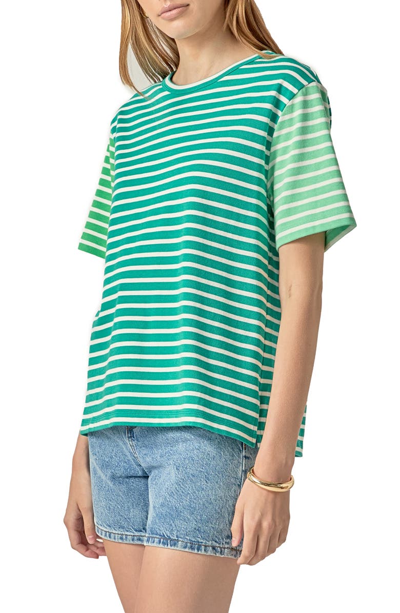 English Factory Colorblock Stripe Cotton T-Shirt, Alternate, color, Green