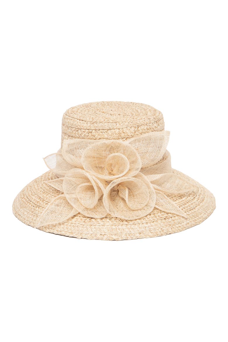 Floral Band Woven Dress Hat, Main, color, NATURAL