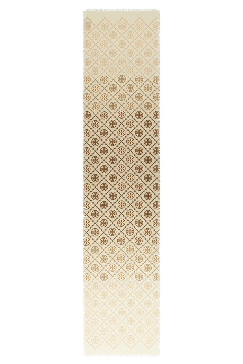 T-Monogram Print Silk Oblong Scarf, Alternate, color, NEUTRAL