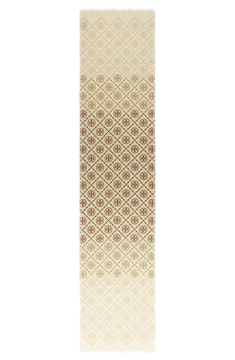 Tory Burch T-Monogram Print Silk Oblong Scarf, Alternate, color, 