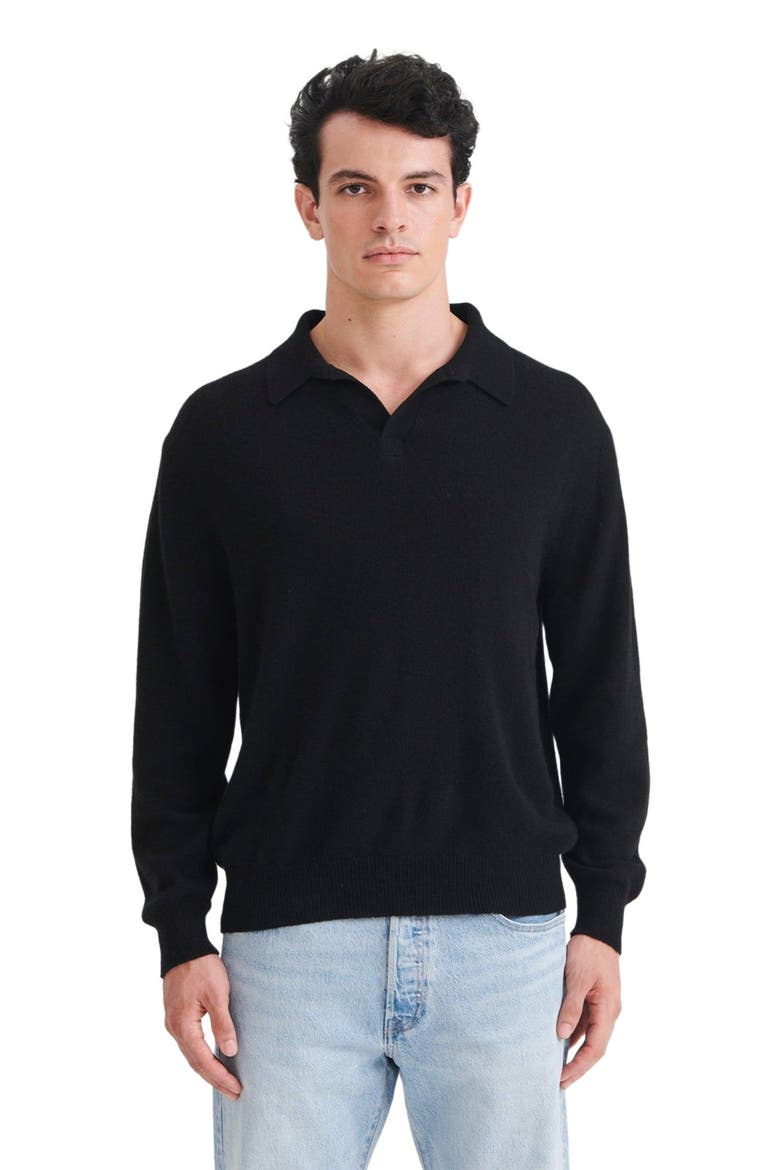 Lightweight Cashmere Relaxed Polo, Alternate, color, Black