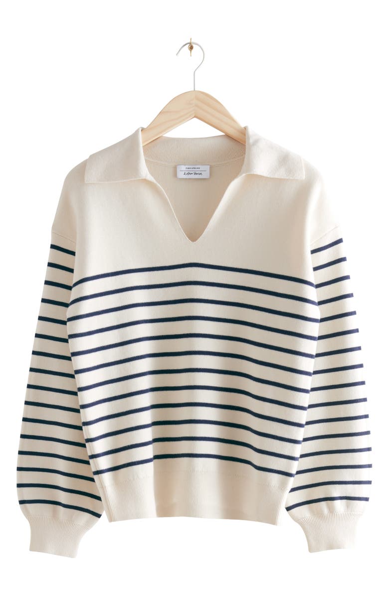 & Other Stories Breton Stripe Cotton Blend Sweater, Alternate, color, Offwhite/ Navy Stripe